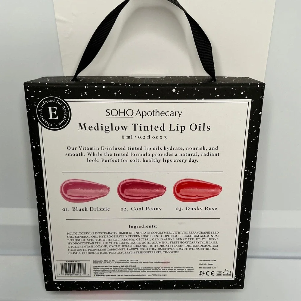 SOHO Apothecary Mediglow Tinted Lip Oil 3pk Blush Drizzle Cool Peony Rose NEW